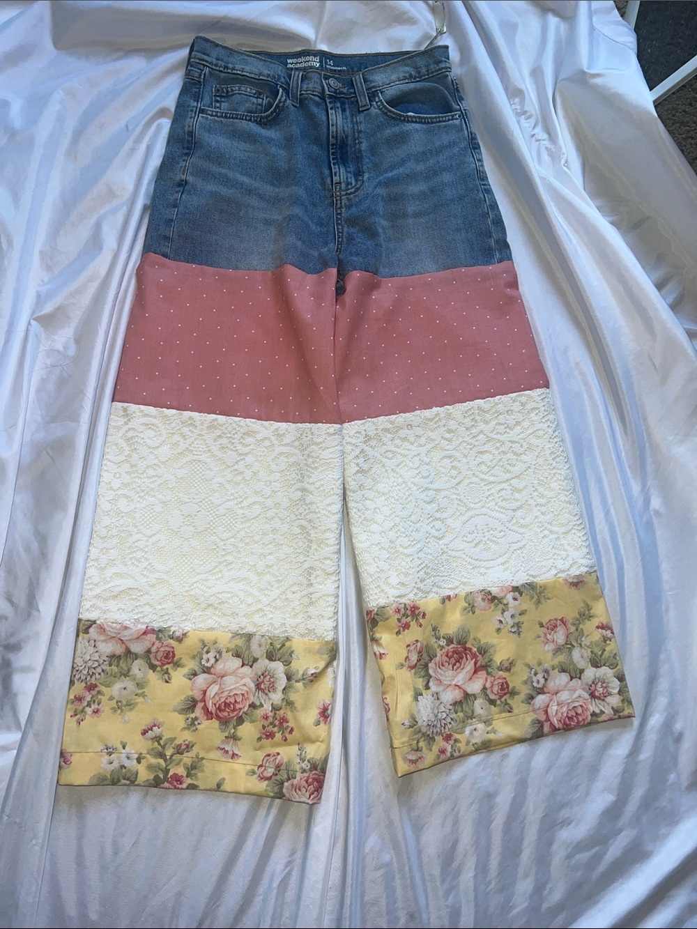 Women’s Upcycled Patchwork wide leg pants!
